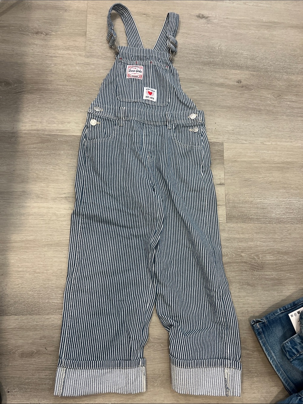 Striped Blue/White Cotton Overalls - Zara